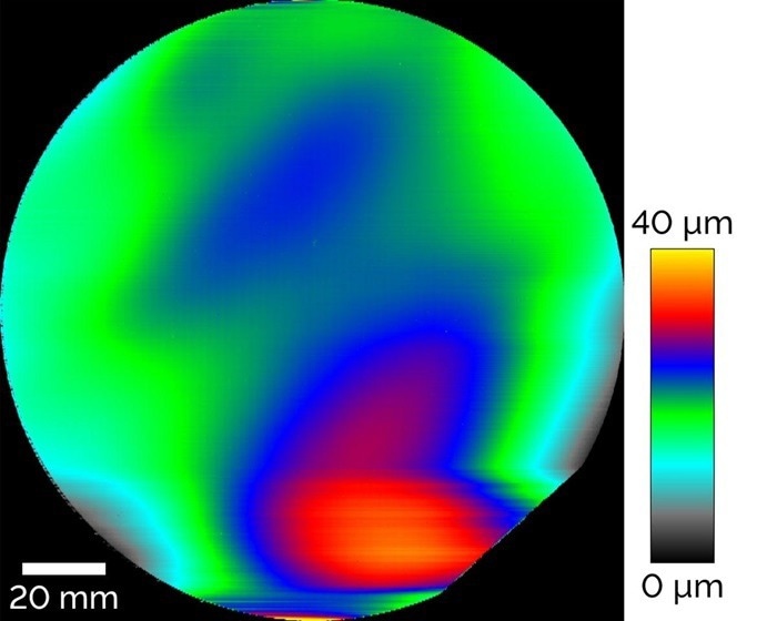 Topography of a 15 cm SiC wafer with height variations of up to 40 µm.
