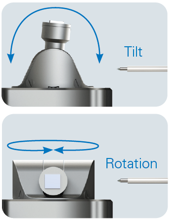 The SEM and EDS signals can be captured by using the tilt function of the R/T stage, and EBSD mapping can be obtained using the rotation and tilt functions.