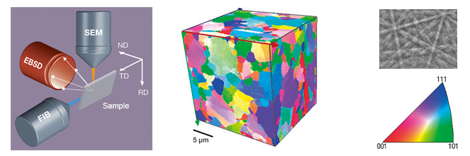 Sample: Ni; SEM accelerating voltage: 20 kV; Cutting interval: 150 nm; Number of cut: 150.